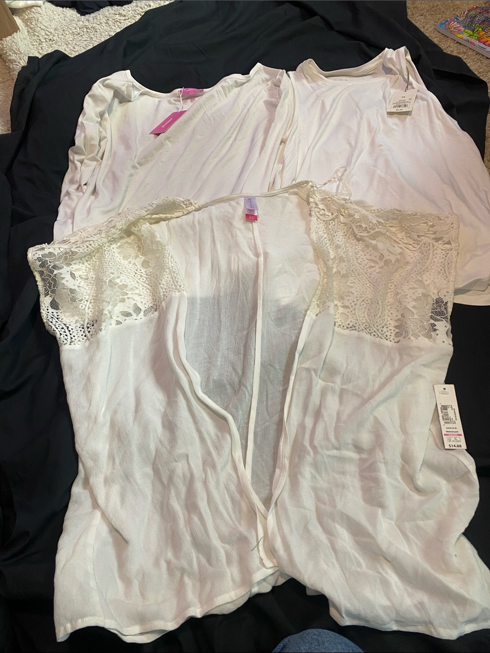 Women’s Cream Lace kimono white tank and white long sleeve bundle